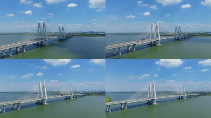 4K滨海新城曹娥江大桥延时航拍2