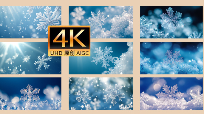 晶莹剔透的雪花特写片头 冬日雪花微观世界