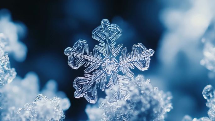 晶莹剔透的雪花特写片头 冬日雪花微观世界