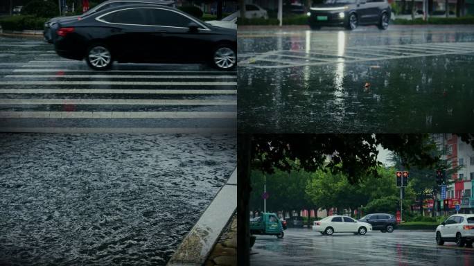 4K电影感雨天城市街道车辆行驶情绪冷调