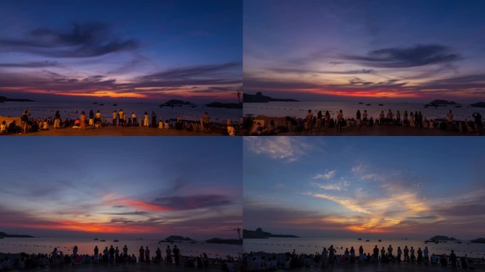 海边人群观赏壮丽日出