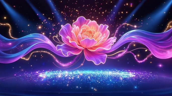 全息花朵绽放舞台背景节目背景