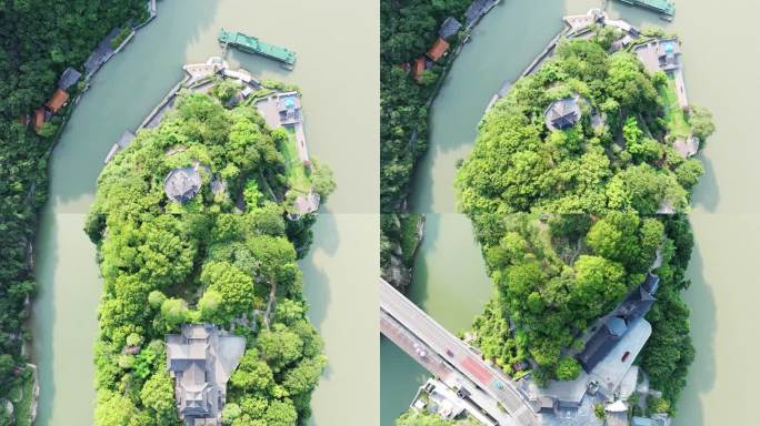 湖北宜昌长江西陵峡峡口三游洞风景区俯拍