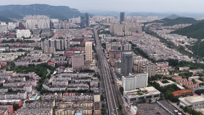 航拍济南老城区城市风光