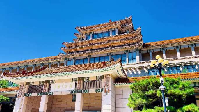 【4k】蓝天下中国美术馆建筑风光