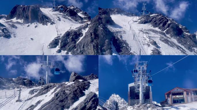丽江玉龙雪山大索道缆车上行