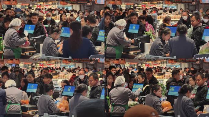 超市购物高峰期人潮涌动
