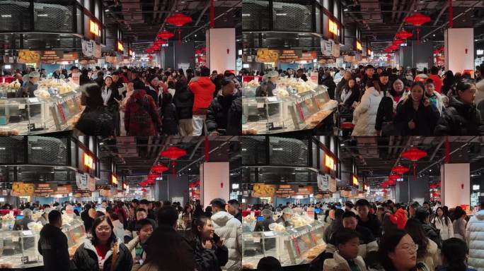 超市购物高峰期人潮涌动