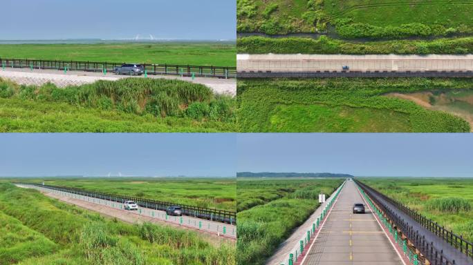 汽车行驶在鄱阳湖吴永公路航拍合集