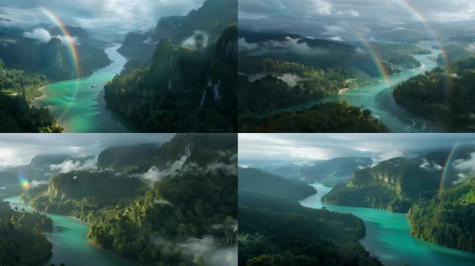壮丽山河彩虹奇观航拍河流舞台背景