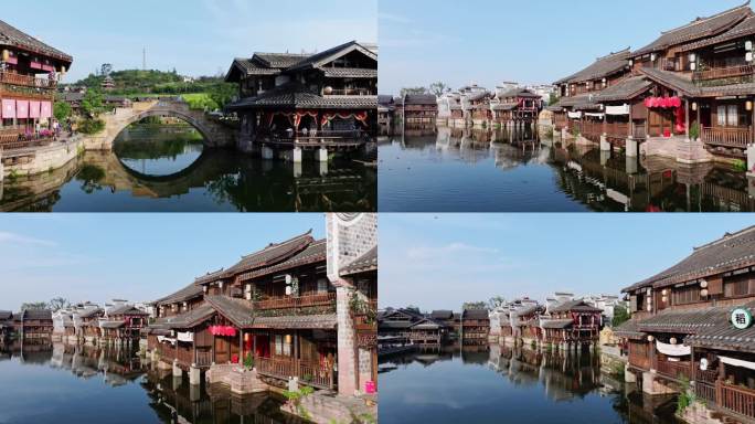 四川宜宾李庄古镇月亮田景区的临水建筑