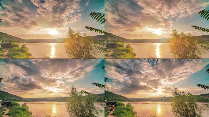 夕阳下的河流山川美景