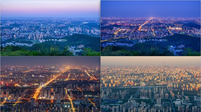 北京西山俯瞰城市大景长安街日落日转夜延时