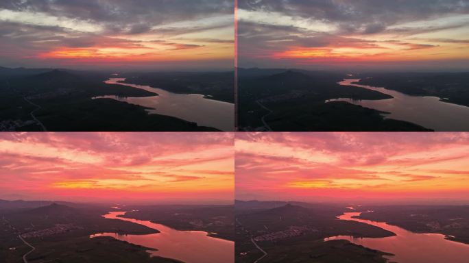 夕阳余晖映照下的山河