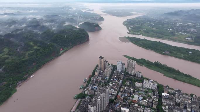 乐山三江汇流岷江、青衣江、大渡河洪峰过境