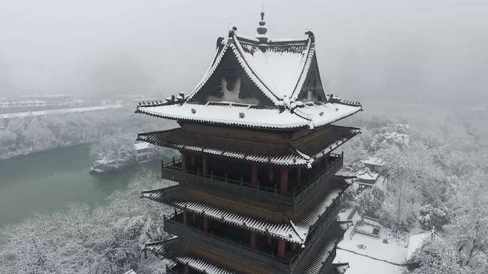航拍安徽合肥包公园清风阁冬天季雪景