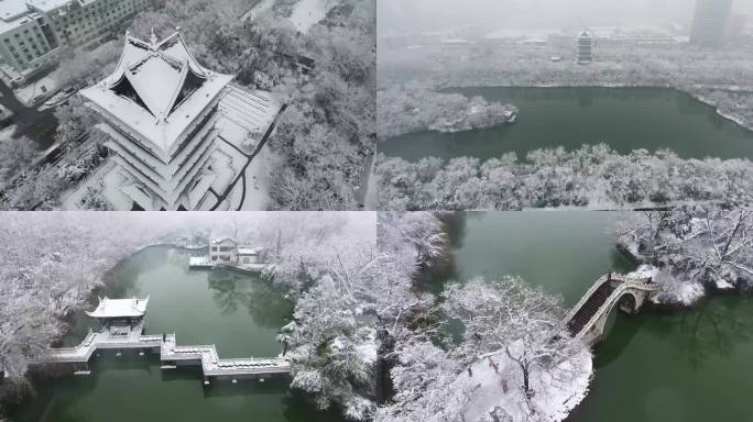 航拍安徽合肥包公园清风阁冬天季雪景