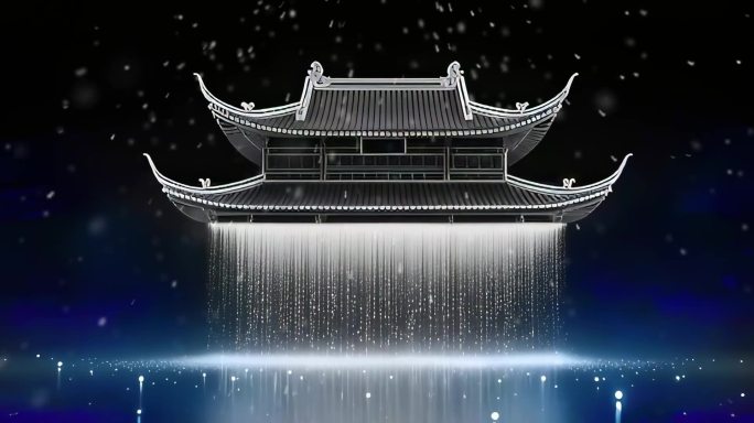 唯美古建筑水幕光效