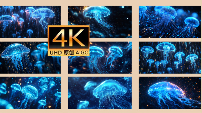 深海发光水母群片头 梦幻水母宇宙海洋动物