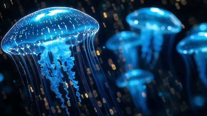 深海发光水母群片头 梦幻水母宇宙海洋动物