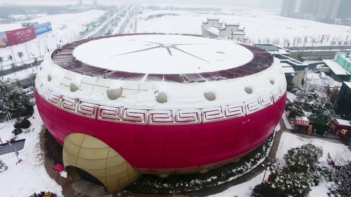 航拍安徽合肥包河滨湖融创游乐园冬天季雪景