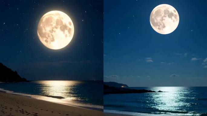 月夜海滩宁静之美
