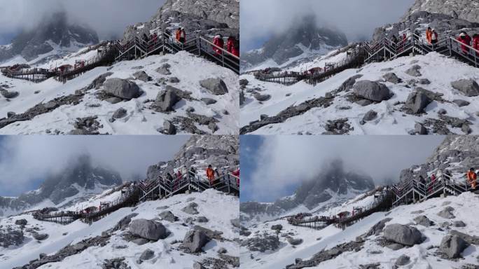 玉龙雪山观光栈道人潮涌动
