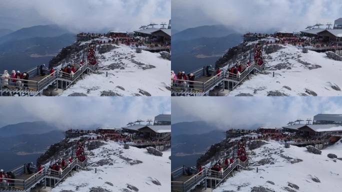玉龙雪山观光栈道人潮涌动