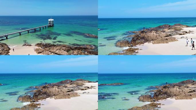 海边栈桥与礁石海岸风光