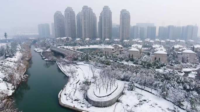 航拍安徽合肥冬天季雪景寒冷科大先研院