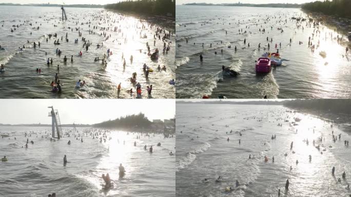 海滩人潮涌动夏日度假