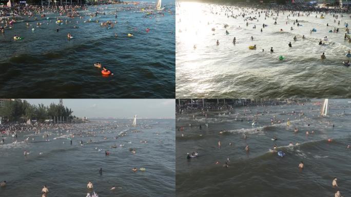 夏季海滨浴场人潮涌动