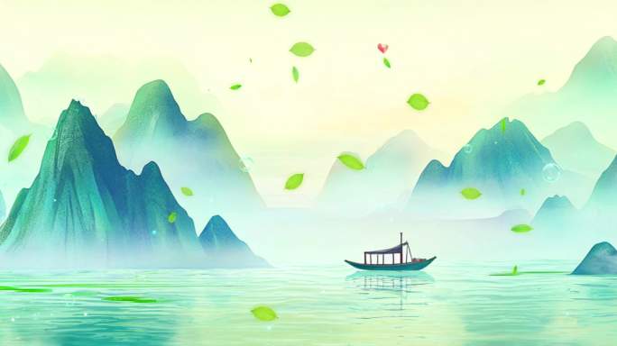 8k中国风绿色山水意境茶园舞台背景