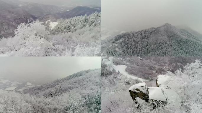 航拍安徽六安金寨悬剑山雪景
