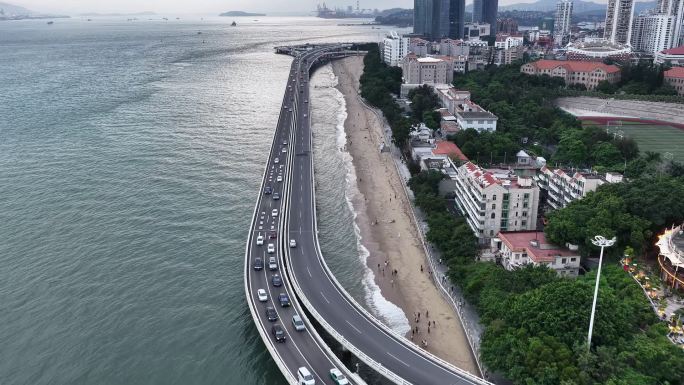 厦门 厦门地标建筑 航拍 厦门双子塔海边