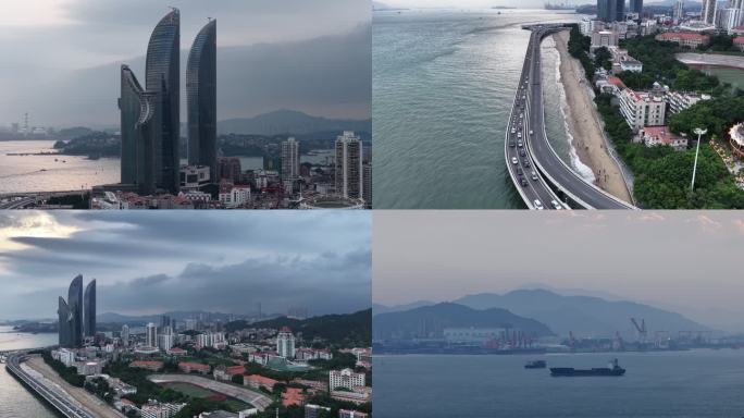 厦门 厦门地标建筑 航拍 厦门双子塔海边