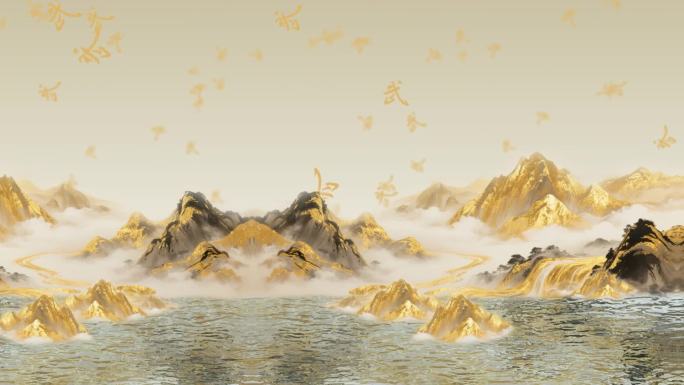 中国武术水墨国潮金色山水意境背景