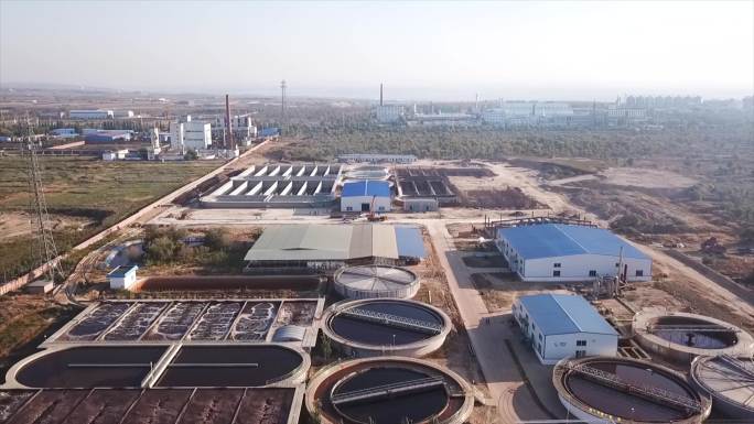 现代化污水处理厂净化航拍鸟瞰全景
