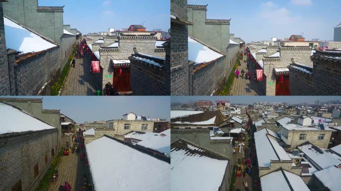 航拍安徽合肥肥东长临河古镇搜货节雪景