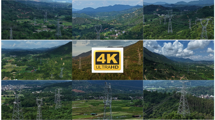 航拍高压电线塔高压线4k蓝天黄昏延时