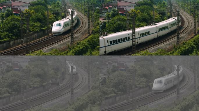高铁动车经过铁路弯道带log
