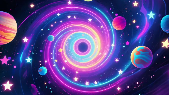 卡通梦幻霓虹宇宙星空儿童节目LED背景