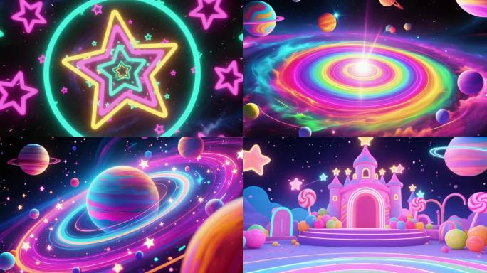卡通梦幻霓虹宇宙星空儿童节目LED背景