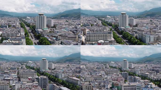 云南丽江城市街道航拍