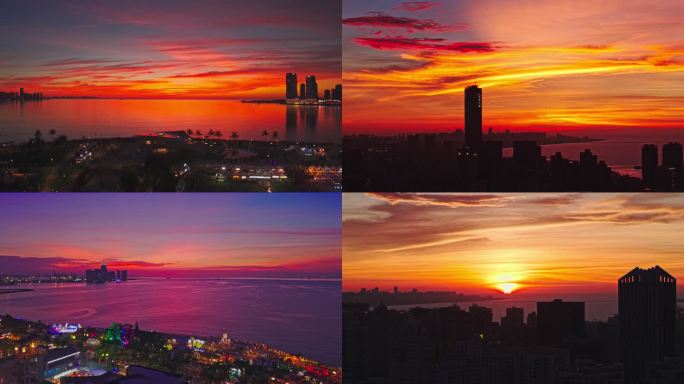 4k 绝美海口壮观日落火烧云合集