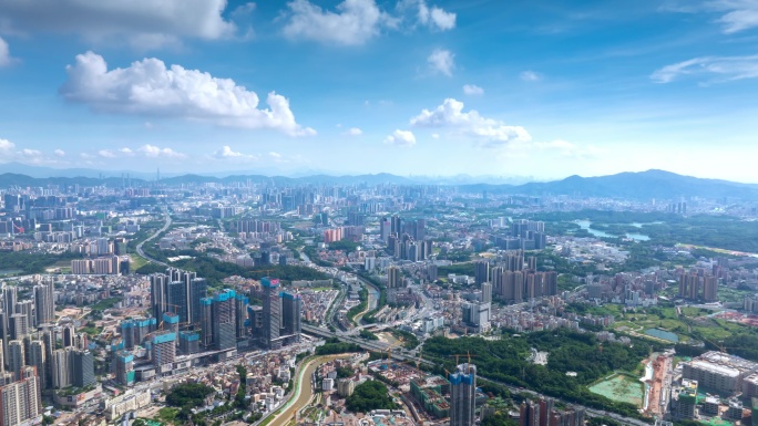 4K航拍深圳龙华城市天际线 龙华高空全景
