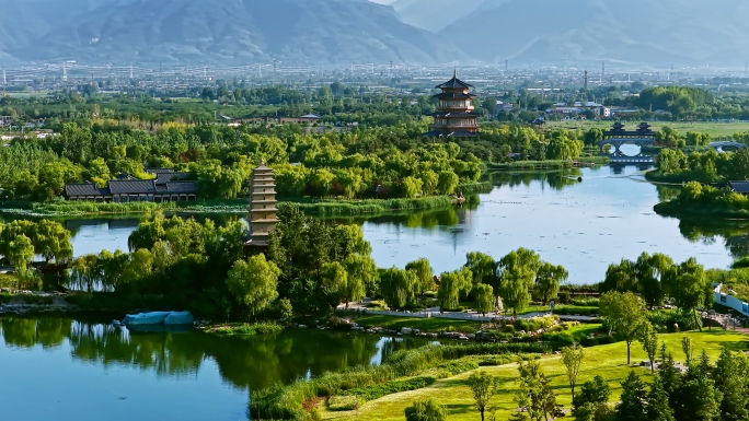 西安鄠邑区渼陂湖航拍4k