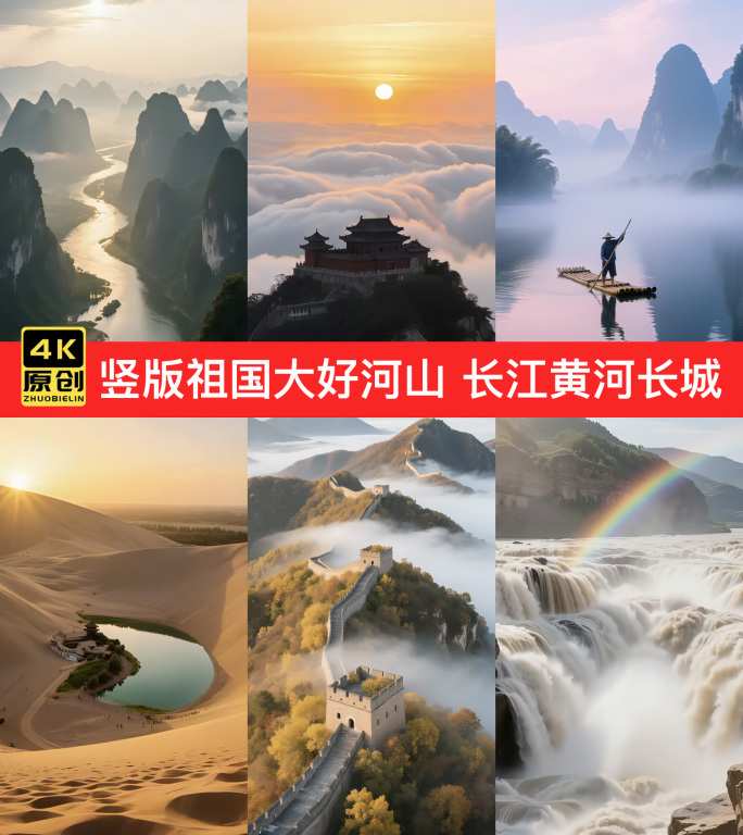 竖版长江黄河长城雪山祖国大好河山宣传片头