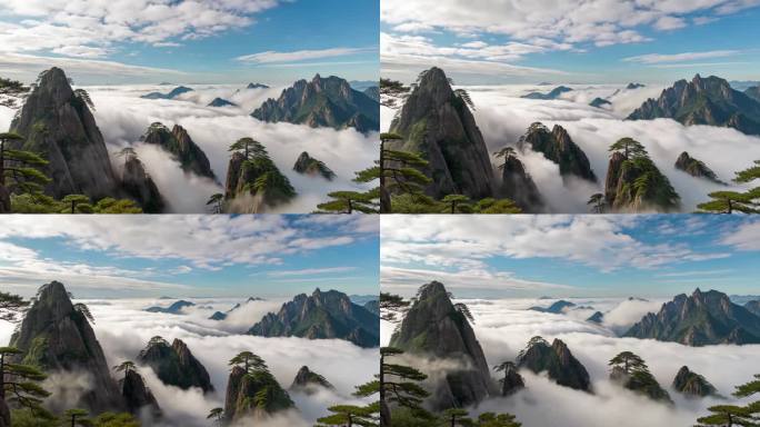 黄山云海自然风光全景 云雾缭绕的黄山奇景
