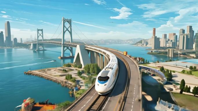 动车复兴号高铁行驶过和谐号航拍ai素材原
